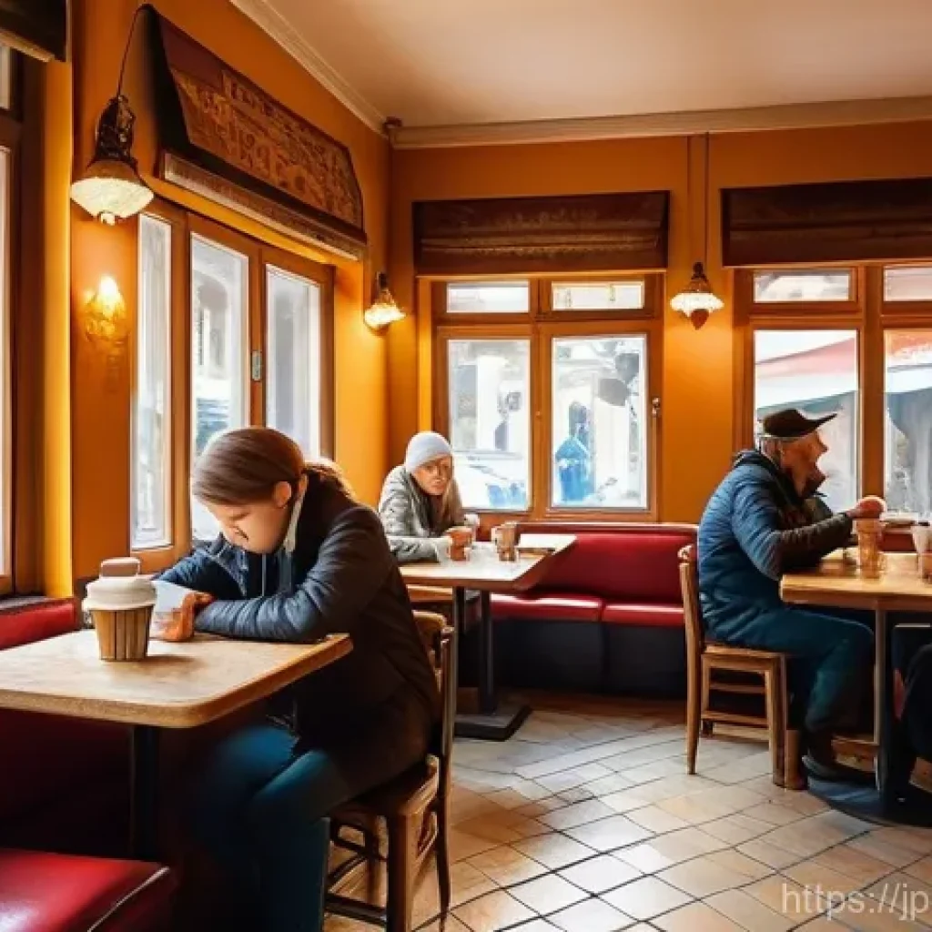 보스니아에서 생활비와 물가 수준 - **Sarajevo Cafe Scene:** A warm and inviting scene inside a traditional, slightly retro Bosnian cafe...