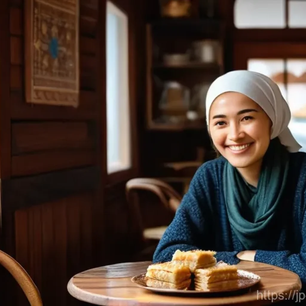 보스니아의 문화적 차이와 에티켓 - **Prompt:** A cozy, traditional Bosnian cafe scene. A Japanese female tourist in her late 20s, weari...
