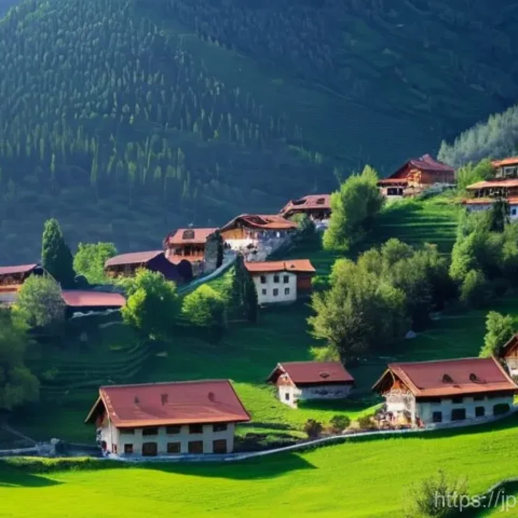 보스니아의 전통 가옥과 건축 양식 - **A picturesque aerial view of a Bosnian landscape, split visually into two distinct architectural z...