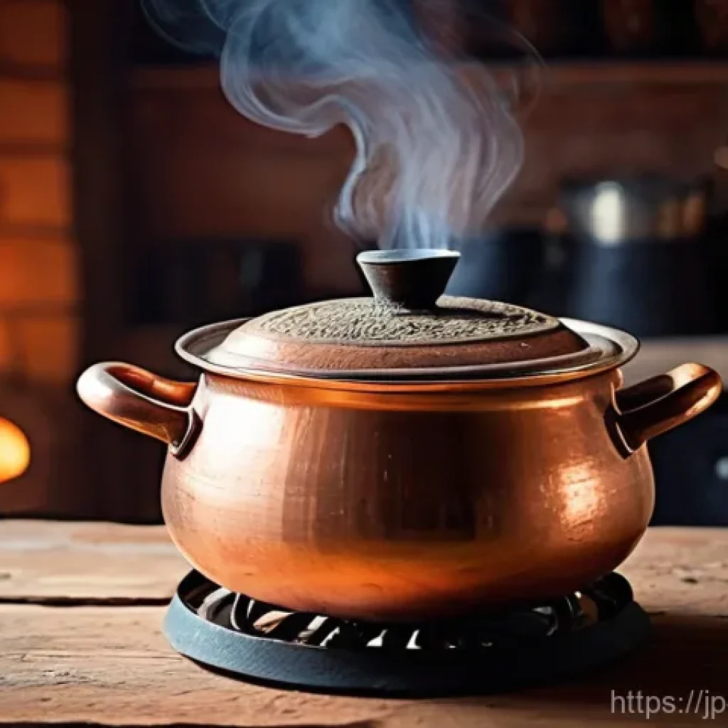 보스니아의 커피숍 문화와 인기 메뉴 - **Prompt:** A close-up, warm and inviting shot of a traditional Bosnian "cezve" (copper pot) slowly ...