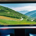 보스니아와 주변국 간 교통편 비교 - **"Bosnian Mountain Bus Journey"**
    A wide-angle shot from inside a comfortable, modern intercity...
