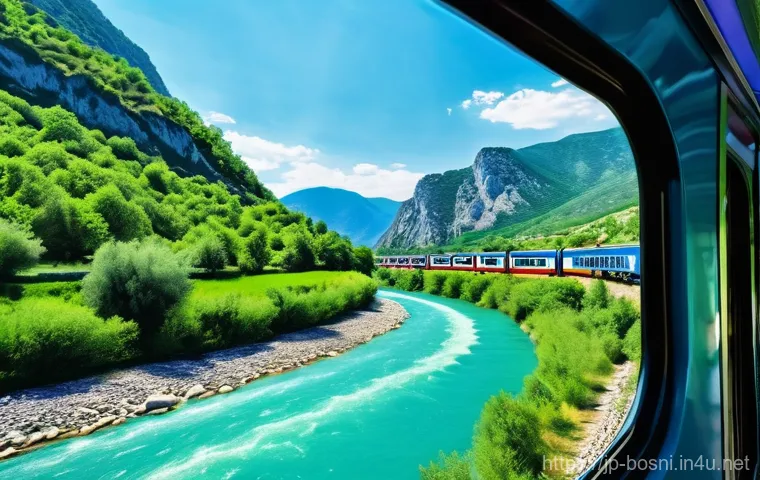 보스니아와 주변국 간 교통편 비교 - **"Bosnian Mountain Bus Journey"**
    A wide-angle shot from inside a comfortable, modern intercity...