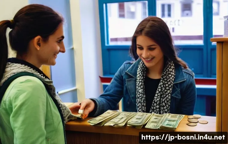 보스니아에서 환전하는 방법 - **Prompt 1: A traveler exchanging currency in a charming Bosnian exchange office.**
    Detailed des...