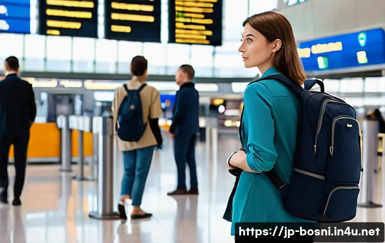 보스니아 헤르체고비나에서 주의해야 할 사기 수법 - **Prompt 1: Vigilant Arrival at a European Airport**
    "A candid, slightly wide-angle shot of a fe...