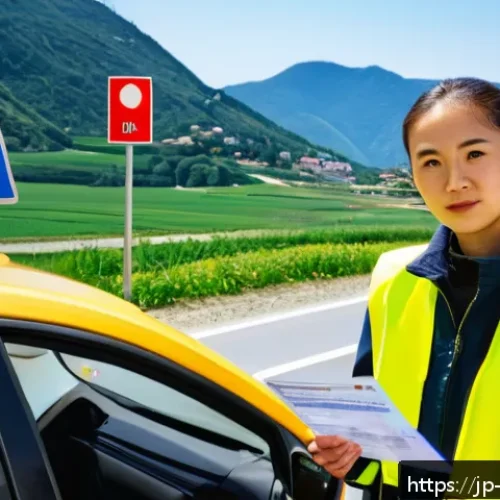 보스니아 헤르체고비나에서 운전할 때 필요한 서류 - A detailed scene of a Japanese tourist holding a valid International Driving Permit (IDP) alongside ...