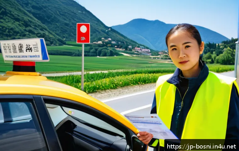 보스니아 헤르체고비나에서 운전할 때 필요한 서류 - A detailed scene of a Japanese tourist holding a valid International Driving Permit (IDP) alongside ...